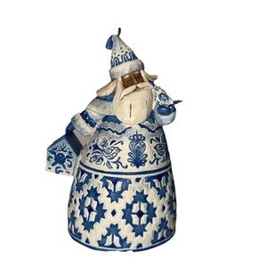 Vtg 2004 Jim Shore Santa W Bird Blue Quilt Toile 4 3/4" Figurine Ornament Bell